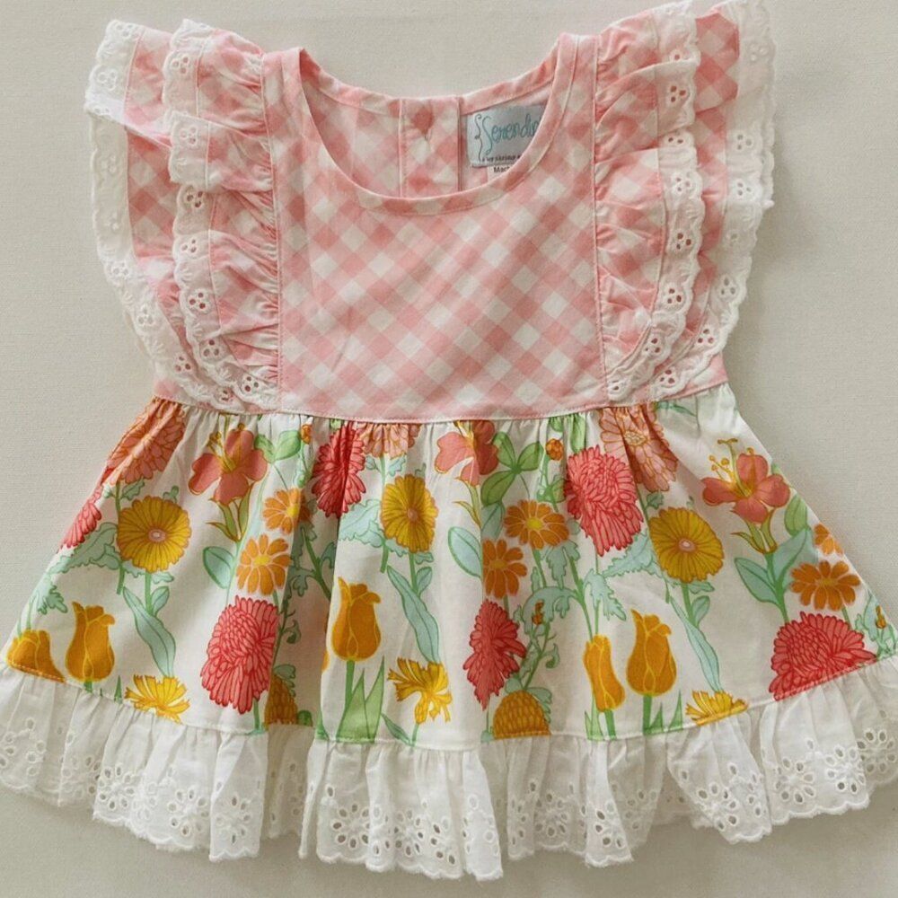 Serendipity pink and white cotton summer Top size 12-18 Months EUC